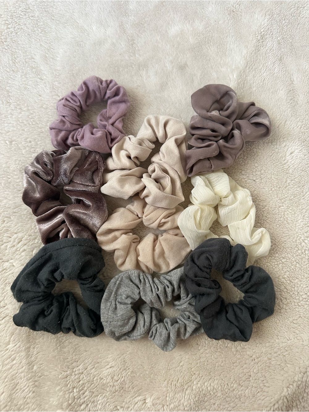Assorted Neutral Fabric Scrunchie Set - 9 Pack